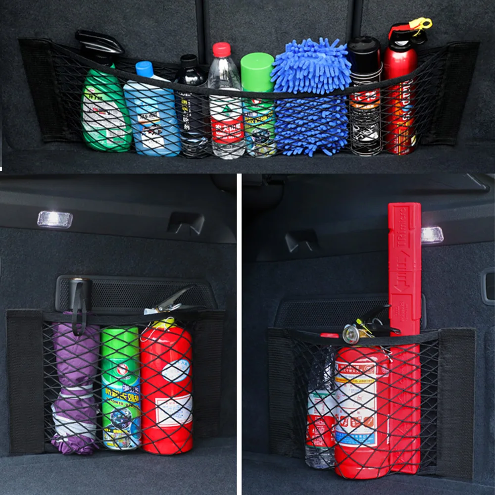 

Car Storage Net Bag Car Interior Products Trunk Storage Artifact Car Fire Extinguisher Holder Elastic Hook And Loop