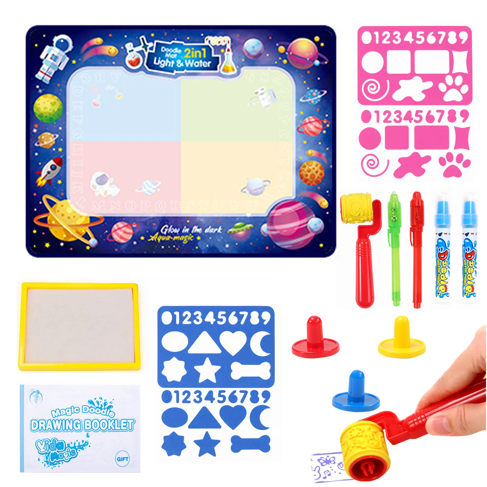 Aqua Magic Doodle Mat Reusable Water Doodling Mat Night Glow Drawing Aqua Magic Painting Writing Coloring Mat Toddlers Doodle