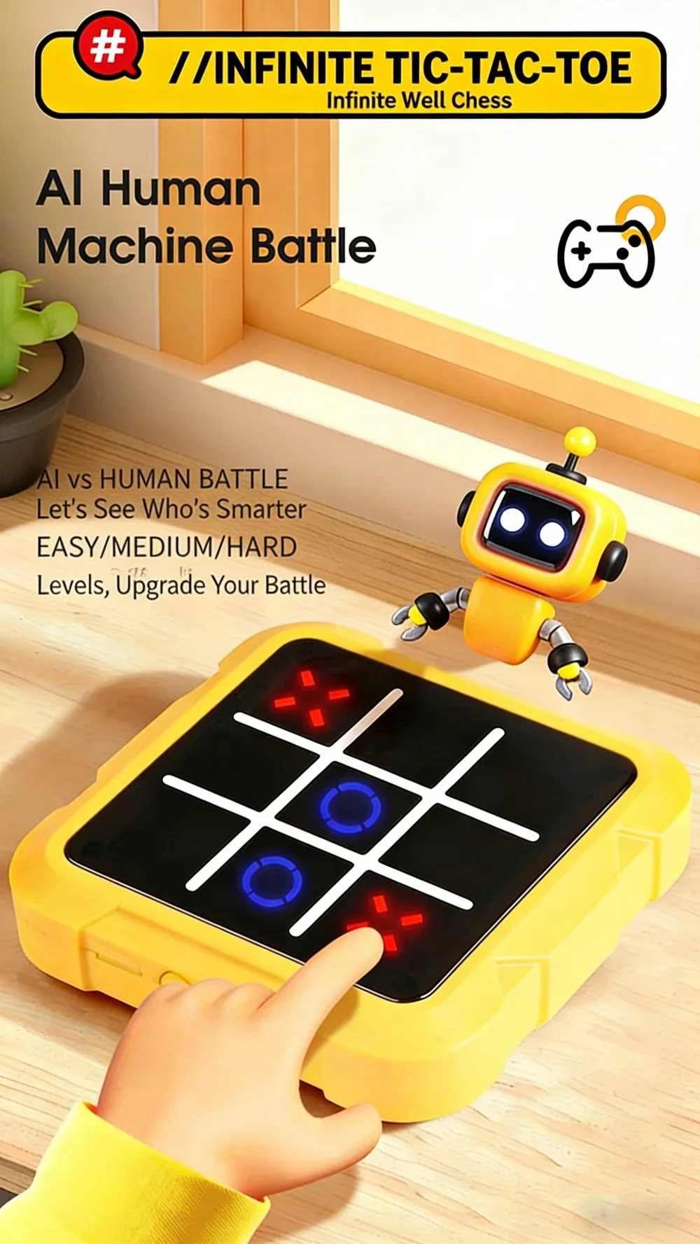 Tragbares Tic-Tac-Toe, Stressabbau- und Lernbrettspiel, multifunktionales elektronisches Spiel, geeignet für Erwachsene und Kinder – Detail 7