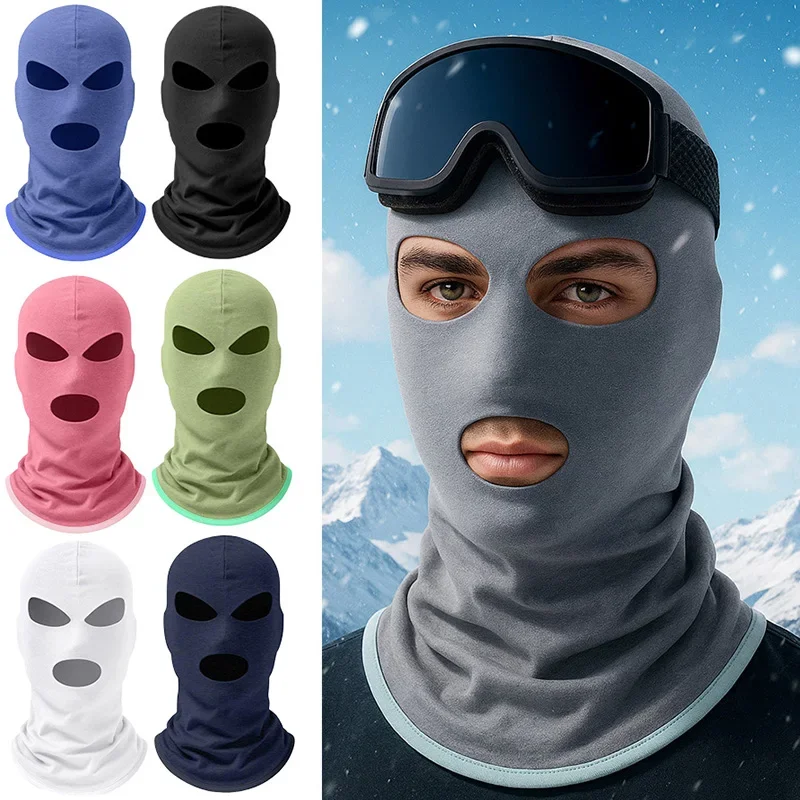 3 Hole Hat for Men Women Solid Color Winter Velvet Electric Balaclava Hats 3In1 Mask Neck Hat Warmer Pullover Cap Ski Bicycle