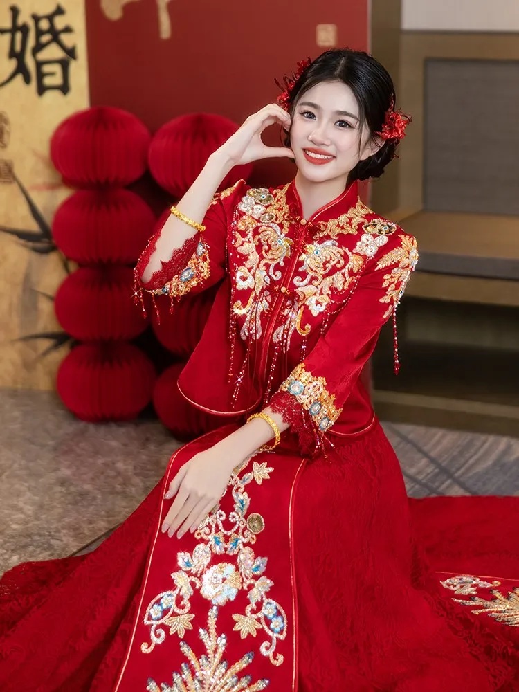 

New wedding dress for brides Chinese-style and toasting heavy-duty women
