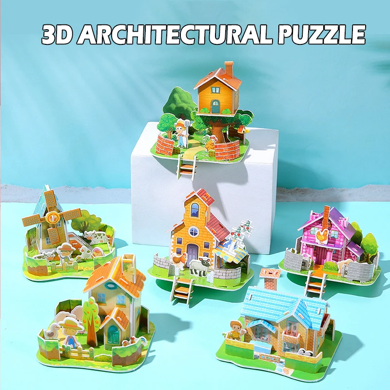 

Kindergarten Children's Handmade Educational Toys Creative Paper Three-dimensional Puzzle Building Blocks DIY Hut Building Model