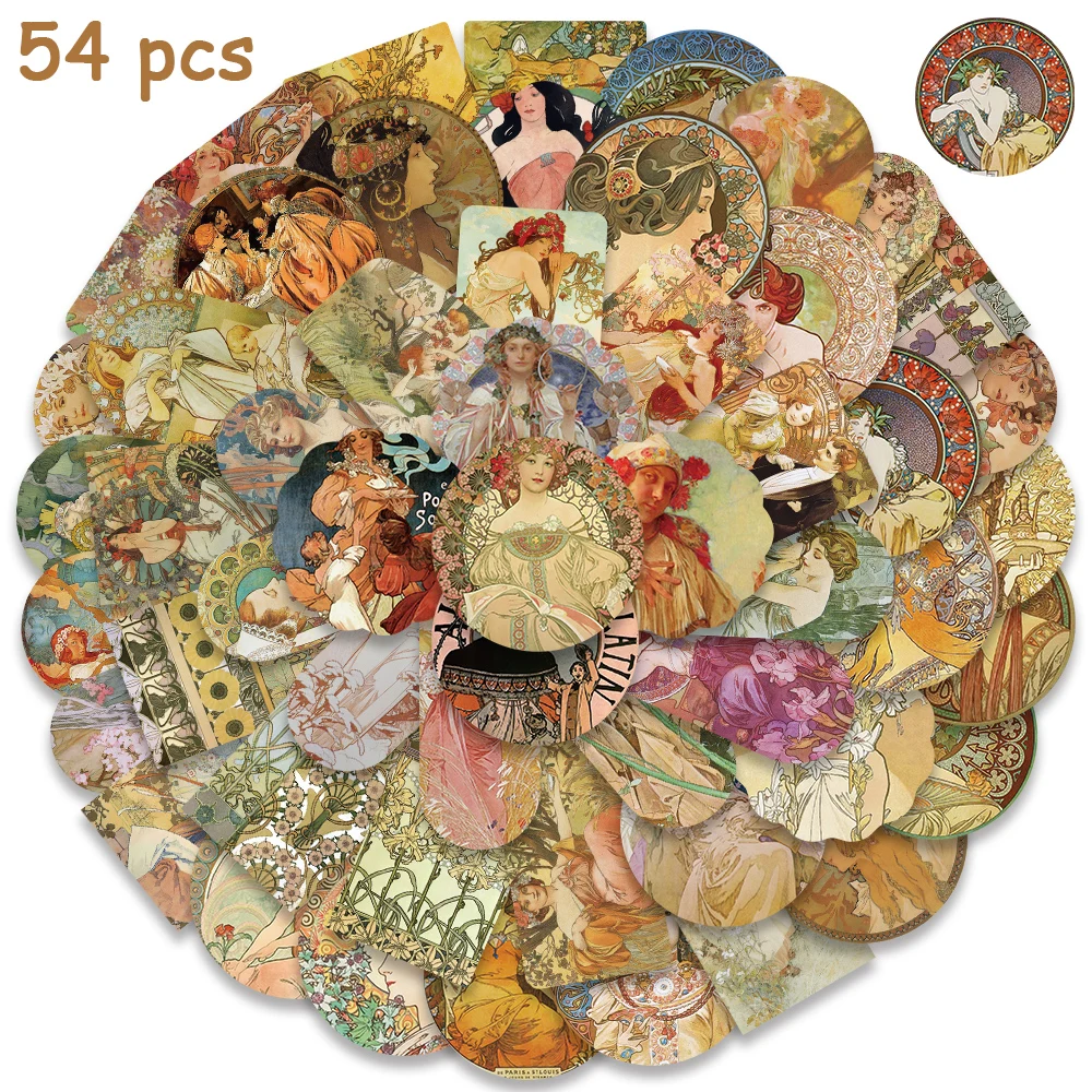 54pcs Vintage Renaissance Art Figure Painting Stickers Waterproof Vinyl Decals For Laptop Notebook Scrapbook Room Stickers