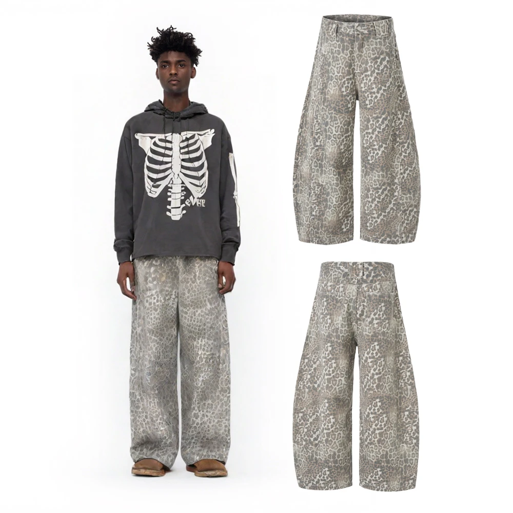

Y2k Streetwear Retro Vintage Leopard Printed Camouflage Flare Pants Twill Cotton HipHop Street Style Clothing Casual Loose Pants