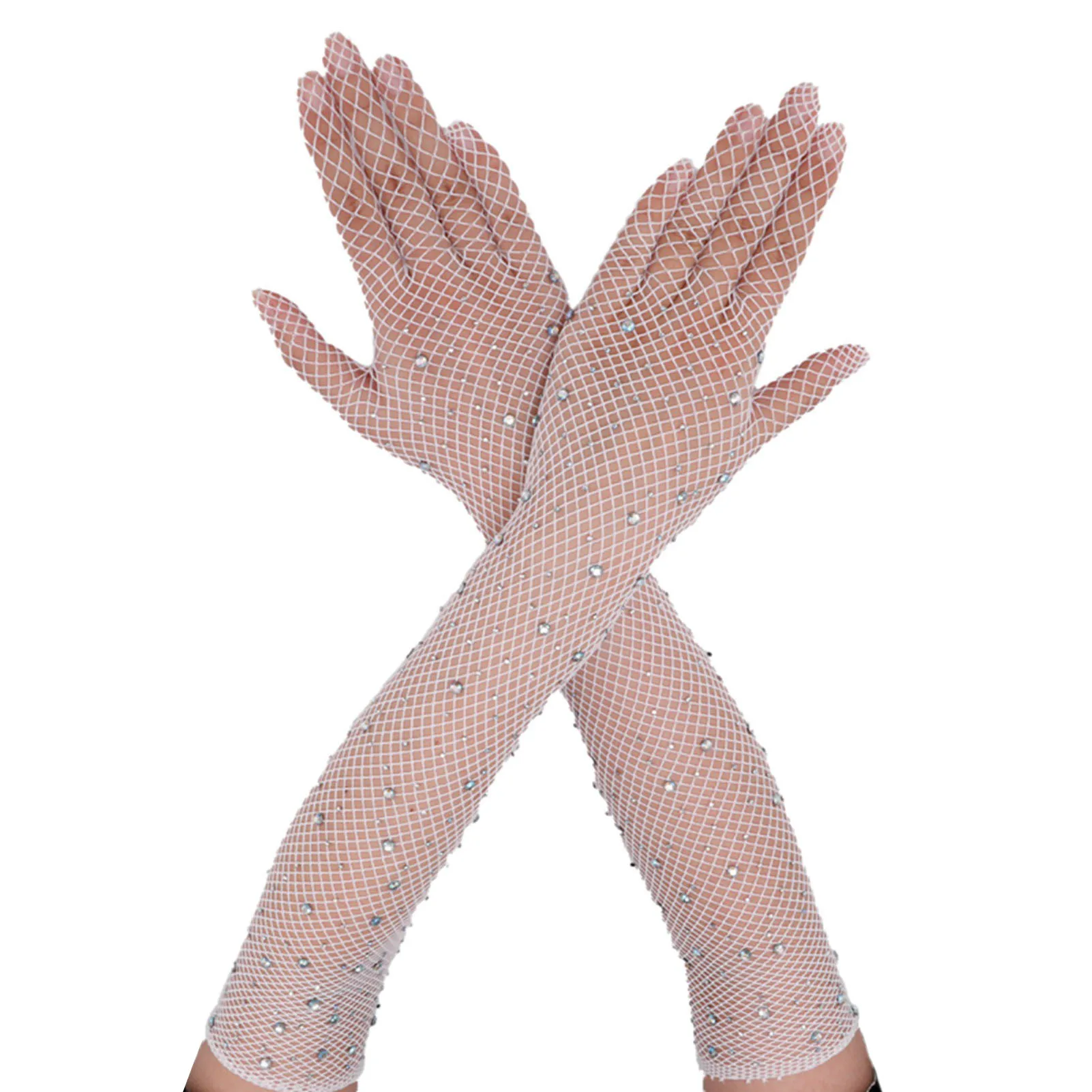 Guantes de malla de diamante de Color negro para mujer, guantes de malla Retro, elásticos, moda europea y americana, 1 par