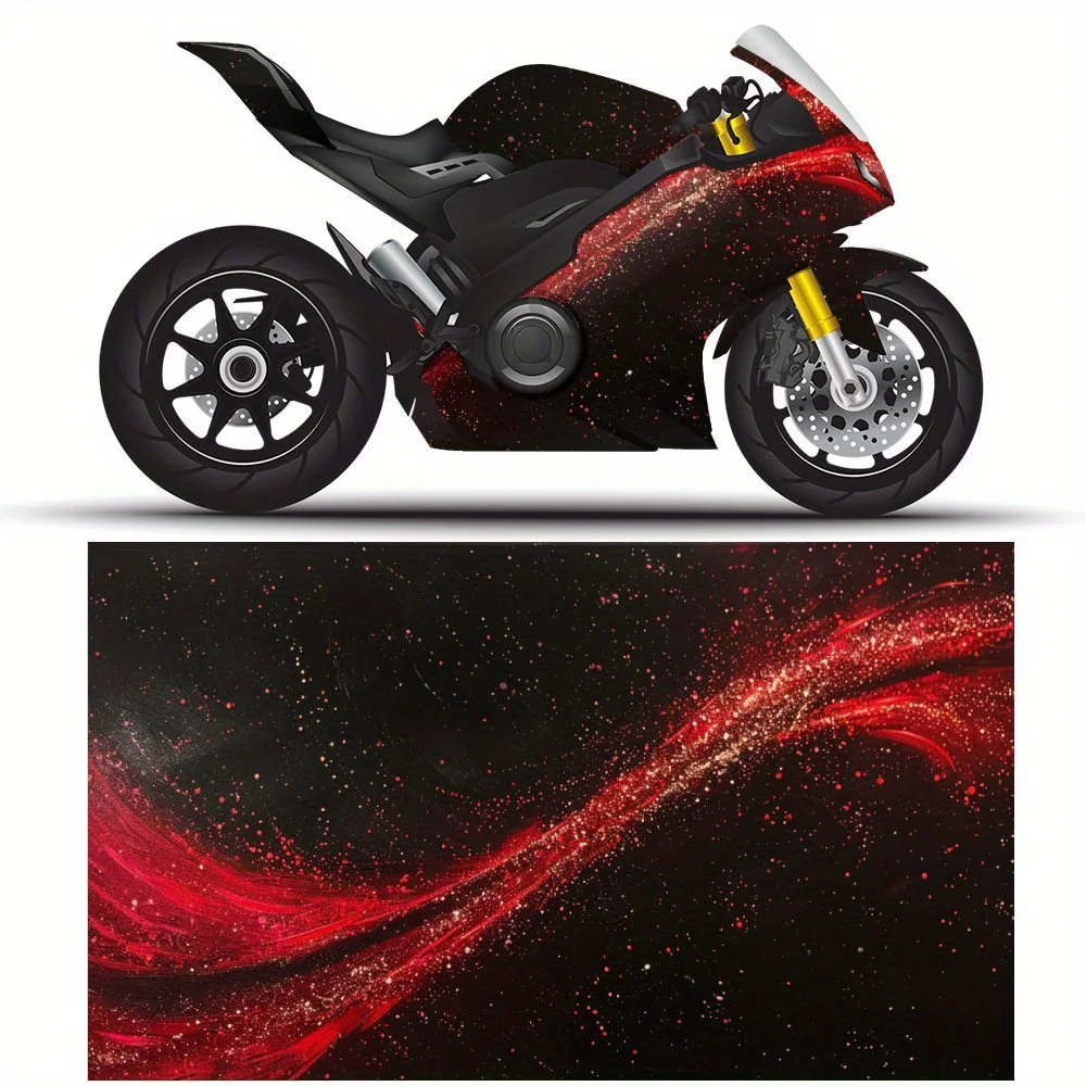 

Glowing Red Flow, Curved Speed Lines，Motorcycle Vinyl Wrap, Waterproof Removable Decal Sticker, Universal Fit for Motorbikes, Du