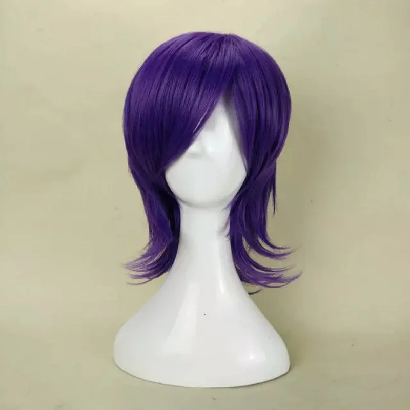 HAIRJOY ​​Kunsthaar-Perücke, dunkelviolett, rot, Cosplay-Perücke, kurze, gerade, geschichtete Party-Perücken mit Pony für Männer und Frauen