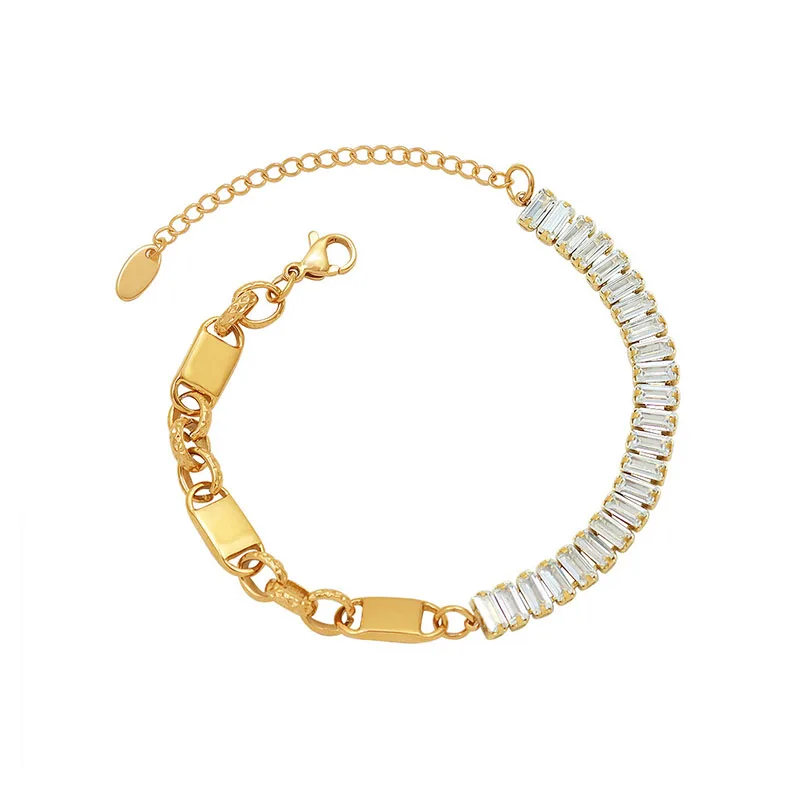 

Apexelle Brand Fashion Jewelry Stainless Steel Bracelet Baguette Zircon Tennis Bracelet For Women Exquisite Jewelry