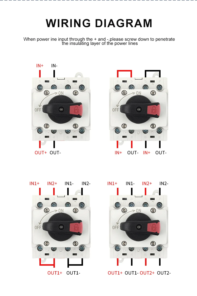 4P DC-Isolator-Drehschalter mit Drehgriff, DIN-Schienen-Trennschalter, 32A 1500V, für PV-Verteilerkastenmontage – Detail 8