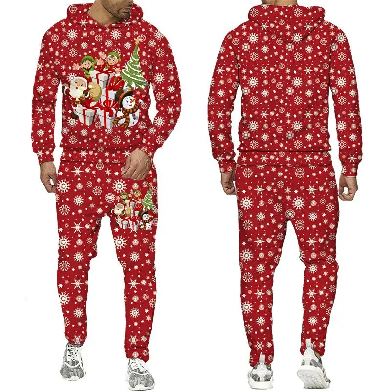 Christmas Men\'s Hoodie/Pants/Suits 3D Cartoon Santa Claus Print Adult Sweatshirts Joggers Sets Xmas Men/Women Tracksuit Outfits