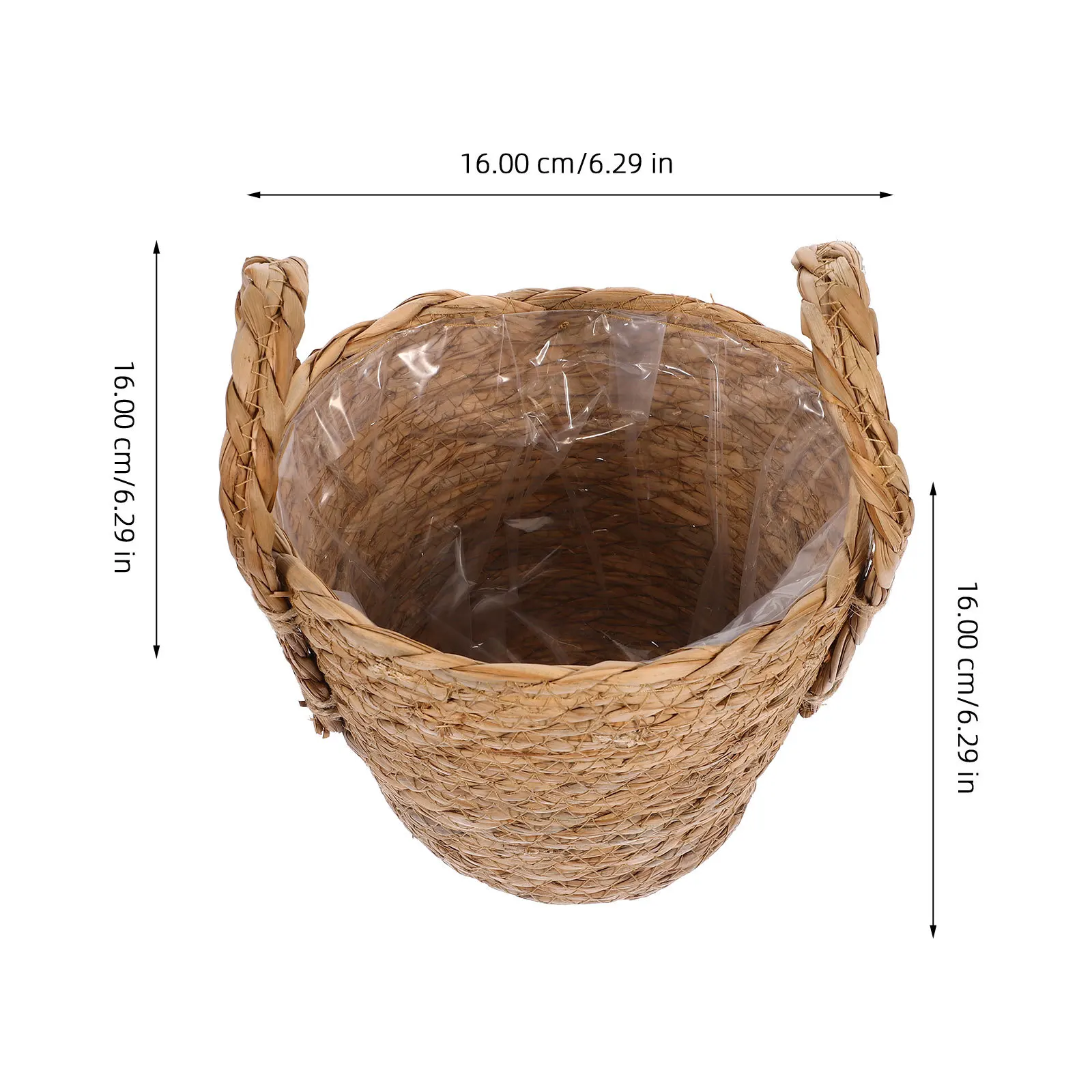 

1pc Braided Seagrass Flowerpot 16Cm Retro Planter Basket With Handle Indoor Storage Holder For Succulents Faux Flowers Makeup