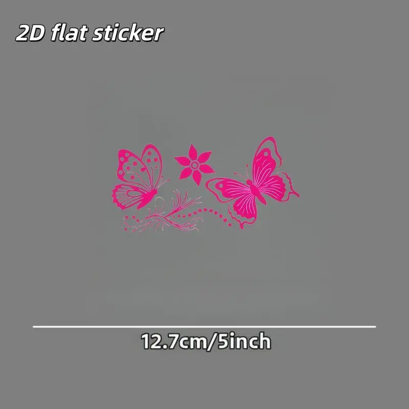 Floral Butterfly Sticker 1PC 2D Flat Pink Vinyl Decal Waterproof Durable Car Laptop Smooth Surface Decorative Sticker