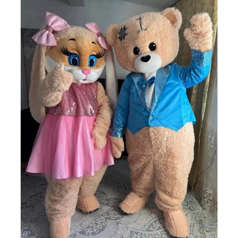 Novo personagem adulto coelho de páscoa e urso mascote traje halloween vestido de natal corpo inteiro roupas casal