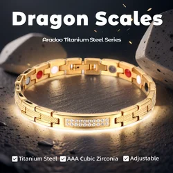 ARADOO Dragon Scales Titanium Steel Bracelets Hematite Zirconia Magnetic Therapy Bracelet Adjustable Link Jewelry Gifts