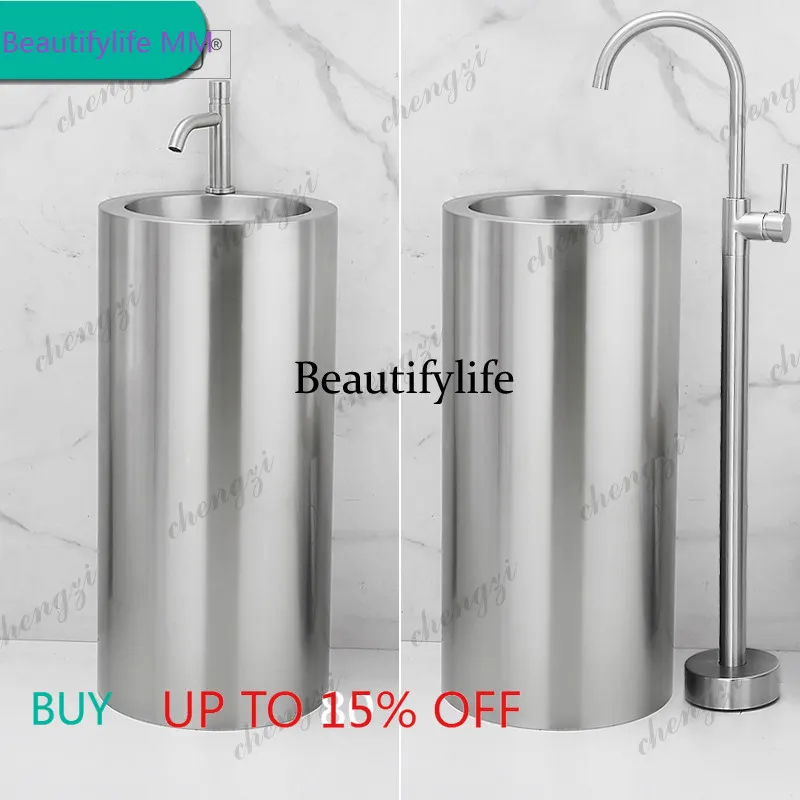F182   304 stainless steel hand washing basin integrated column hand washing, balcony creative washbasin, household