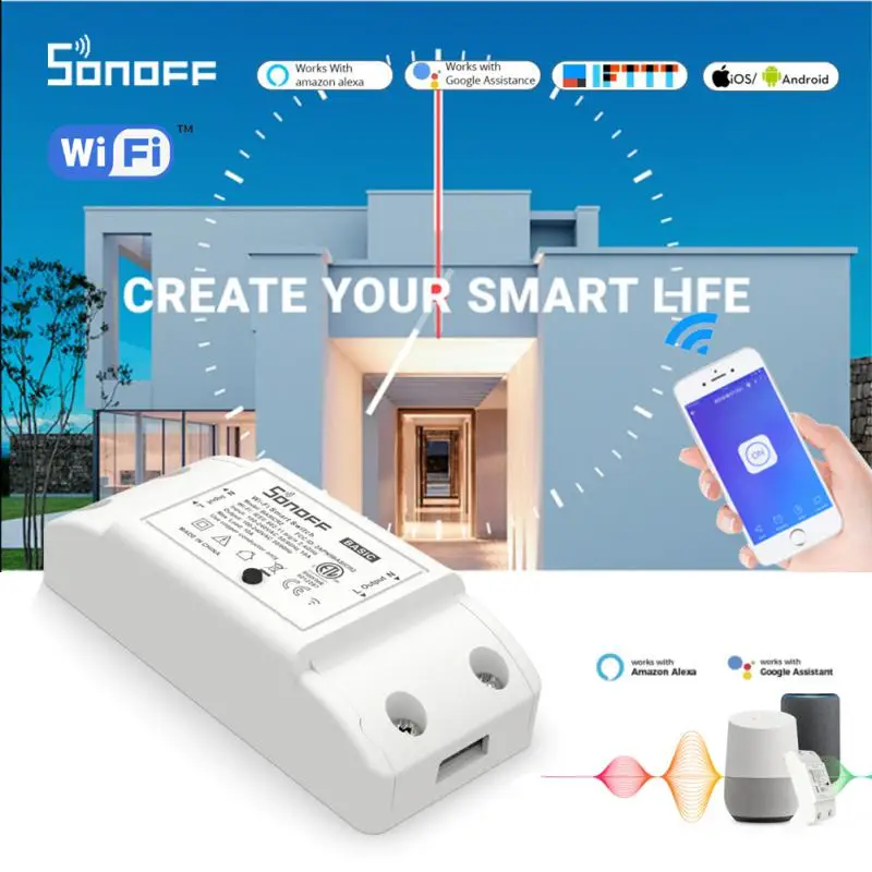 SONOFF-enchufe inteligente con Wifi para el hogar, interruptor de luz con control remoto inalámbrico, funciona con Google y Alexa, BasicR2