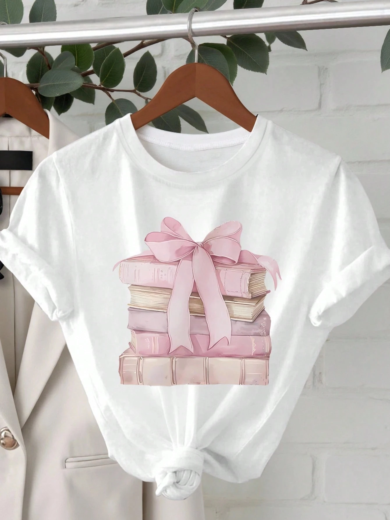 

Plus Size Women's Book Print Short Sleeve Casual Versatile Round Neck T-Shirt