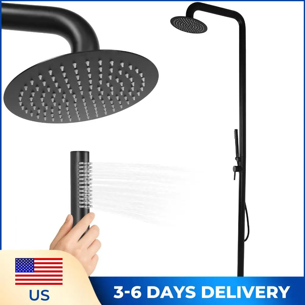 

Двухфункциональный регулируемый по высоте уличный душ с напольным креплением, матовый черный, с душевой лейкой, для двора, сада, бассейна, пляжа