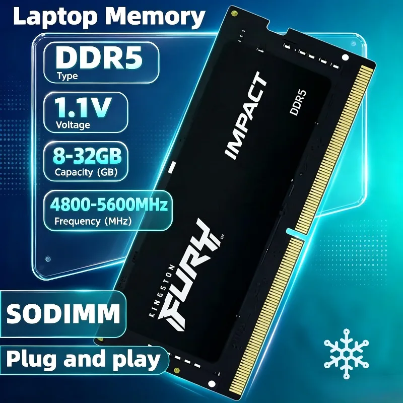 

Kingston 8GB 5600MHz 4800 5200MHz FURY Impact DDR5 RAM SODIMM Memory 260Pin SODIMM PC5-34800 41600 44800 DDR5 Notebook RAM