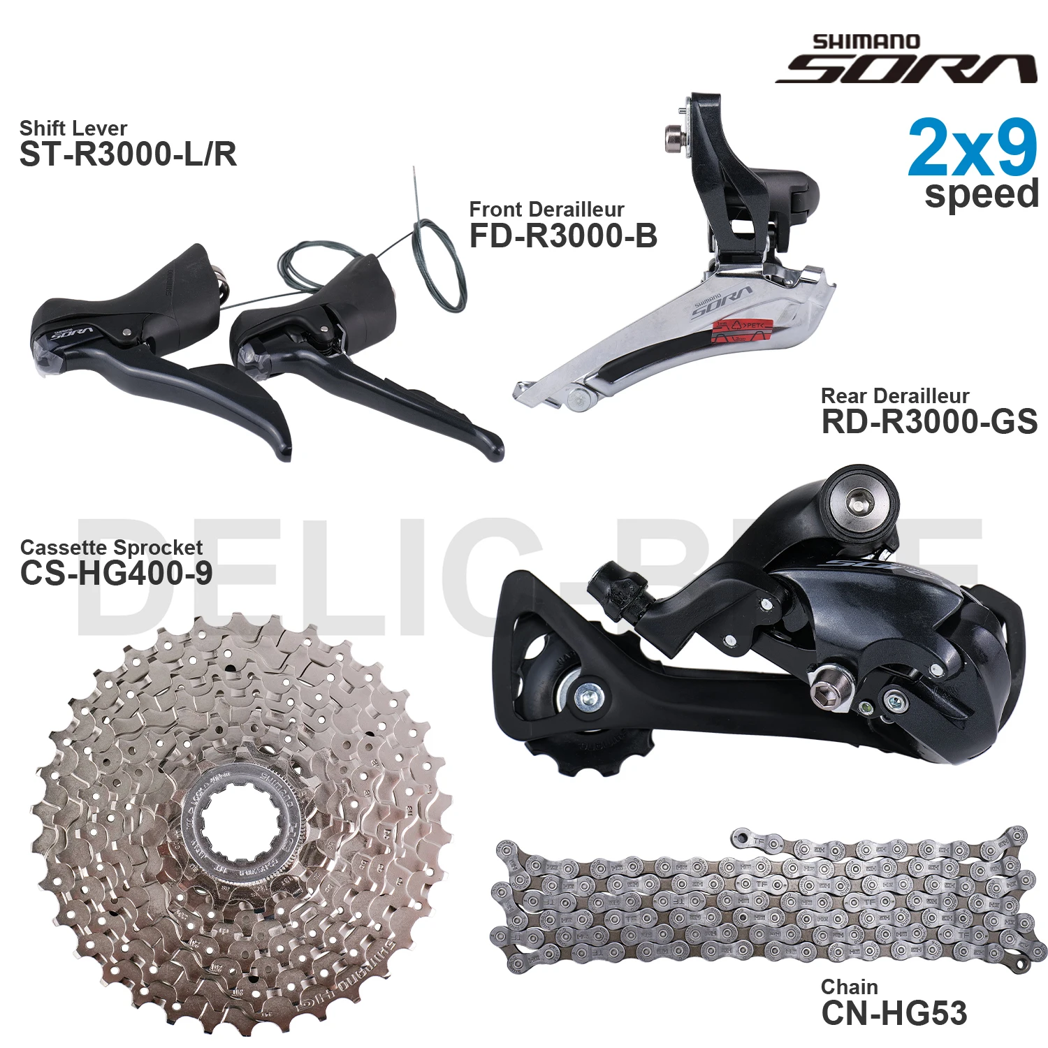 SHIMANO SORA R3000 2x9 Speed Groupset with ST-R3000 FD-R3000 RD