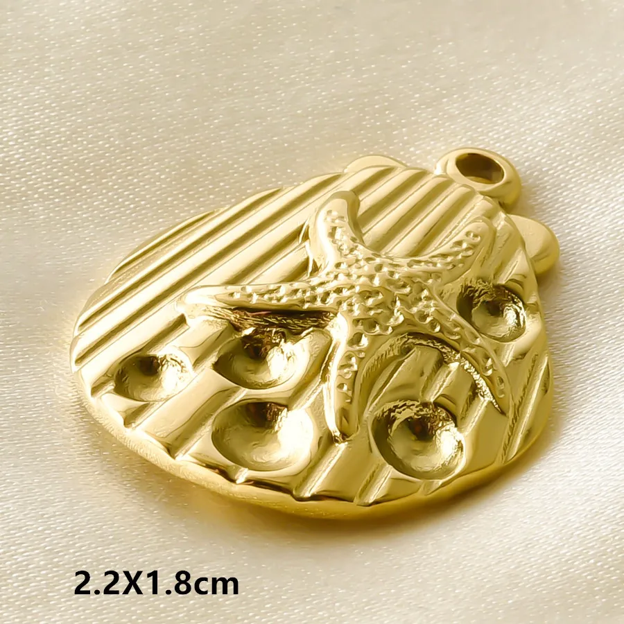 3/5 Stück/Set Meerestier-Anhänger in Goldfarbe mit Öltropfen-Effekt, Seestern, Muschel, Fisch, Edelstahl-Anhänger für Schmuckherstellung, DIY-Armbänder – Detail 20