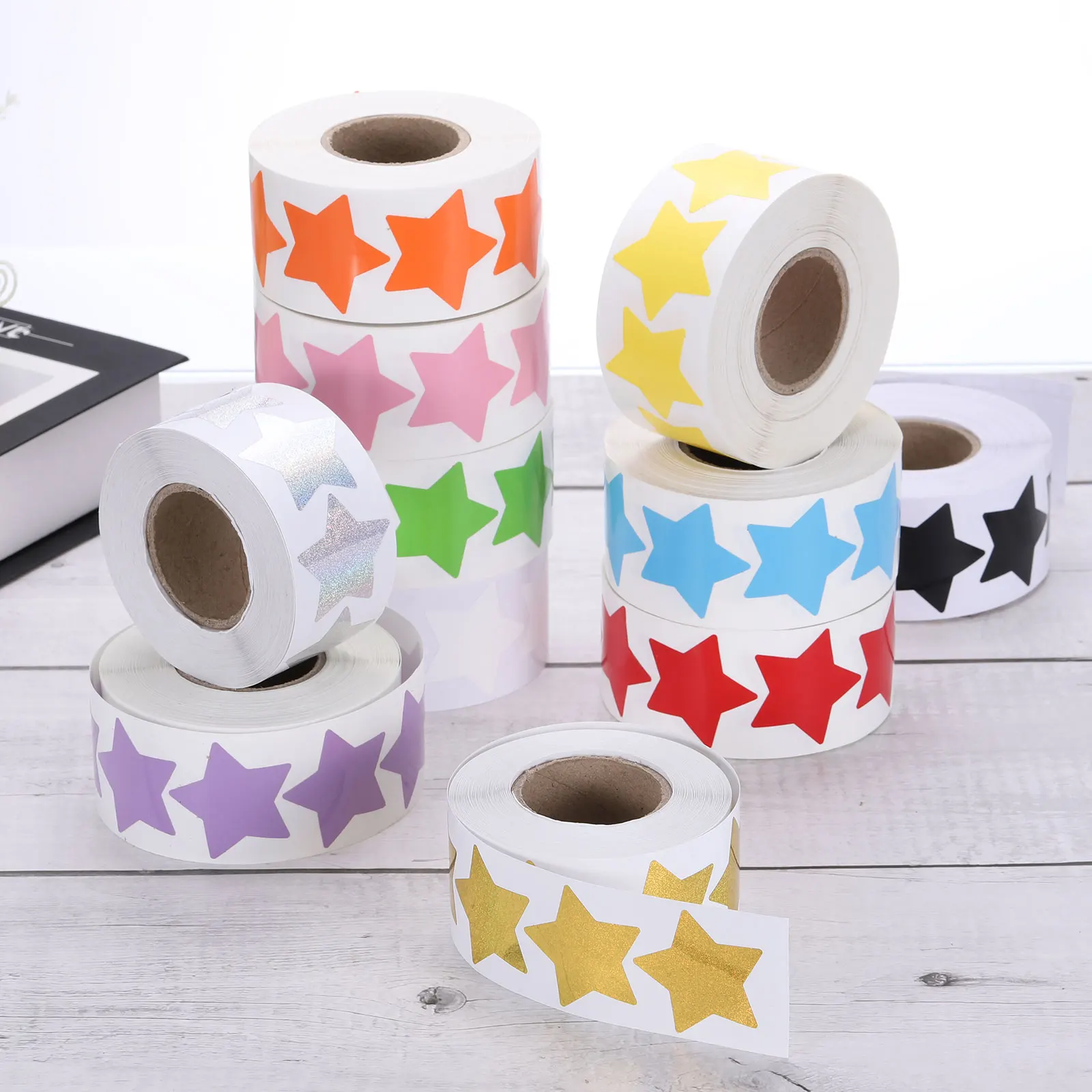 

1/2Roll 38mm Star Stickers DIY Self-Adhesive Star Labels Children's Reward Stationery Sticker for Note Greeting Cards Scrapbooks