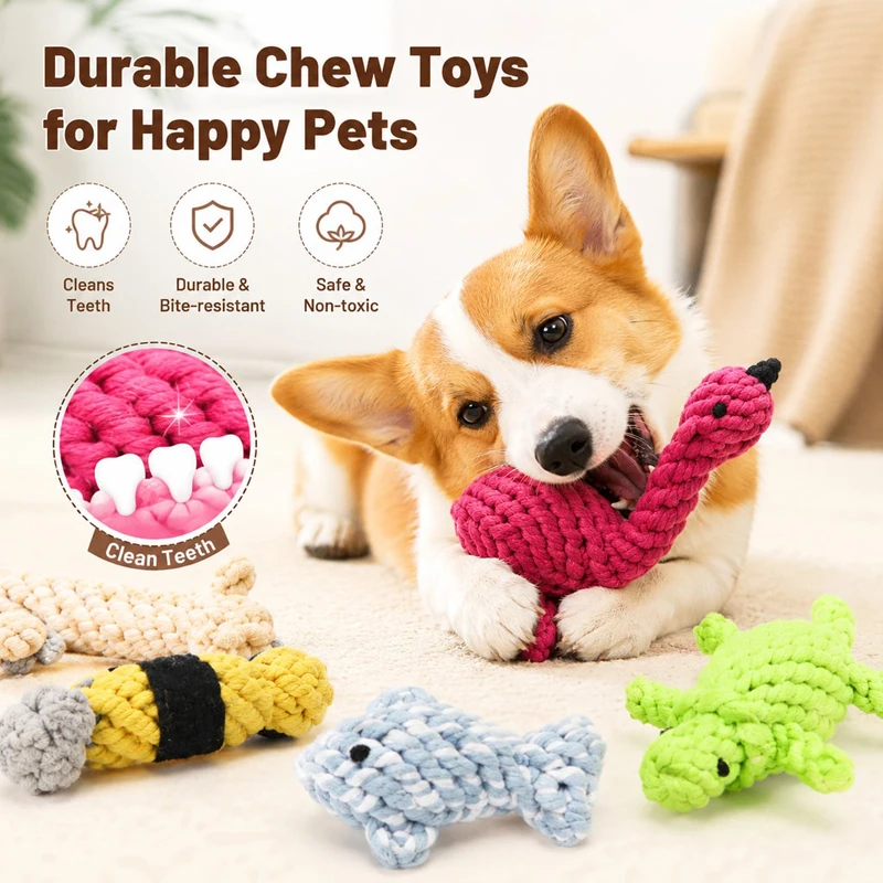 Dog Toys Bite Resistant Puppy Animal Fruits Cotton Rope Interactive Toy Pet Chew Toys for Small Dogs Cleaning Teeth Pet Supplies