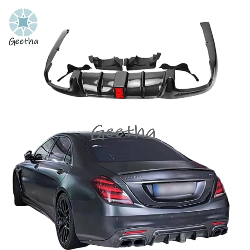 

For B Style Carbon Fiber Rear Diffuser For Mercedes Benz S Class W222 S63 LCI 2017- 2020 Rear Bumper Diffuser