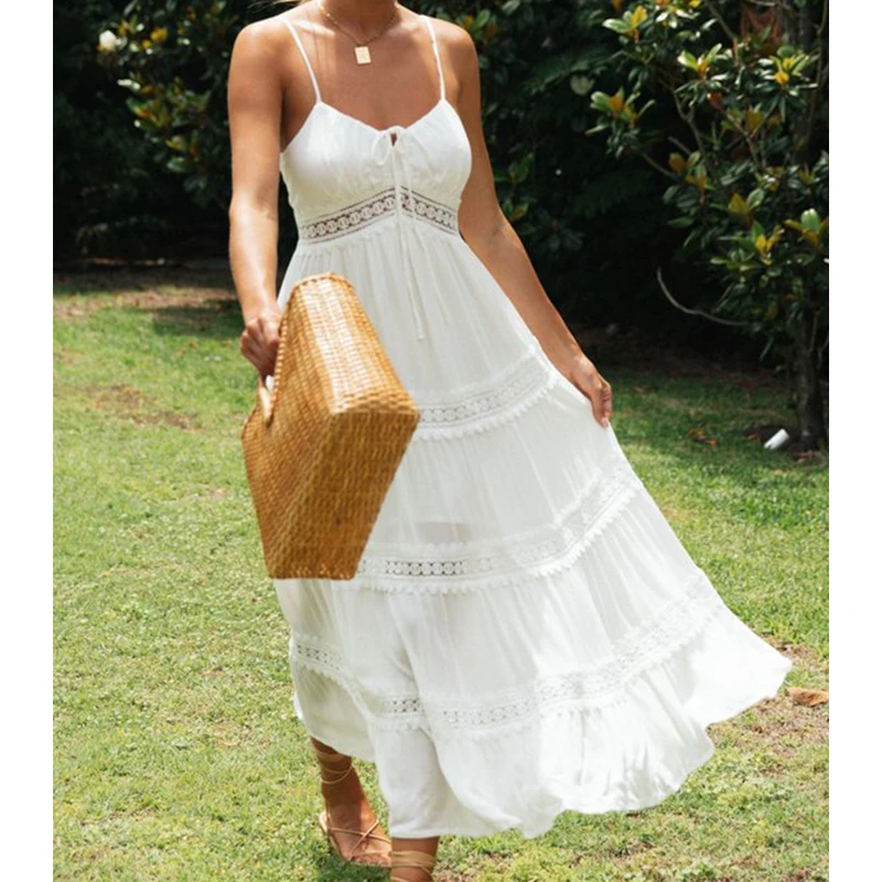 Women's Summer Patchwork Long Dress Lace Party Dance Wear Slim Beach Sexy Sundress Boho Backless Maxi Dresses Ladies Vestidos