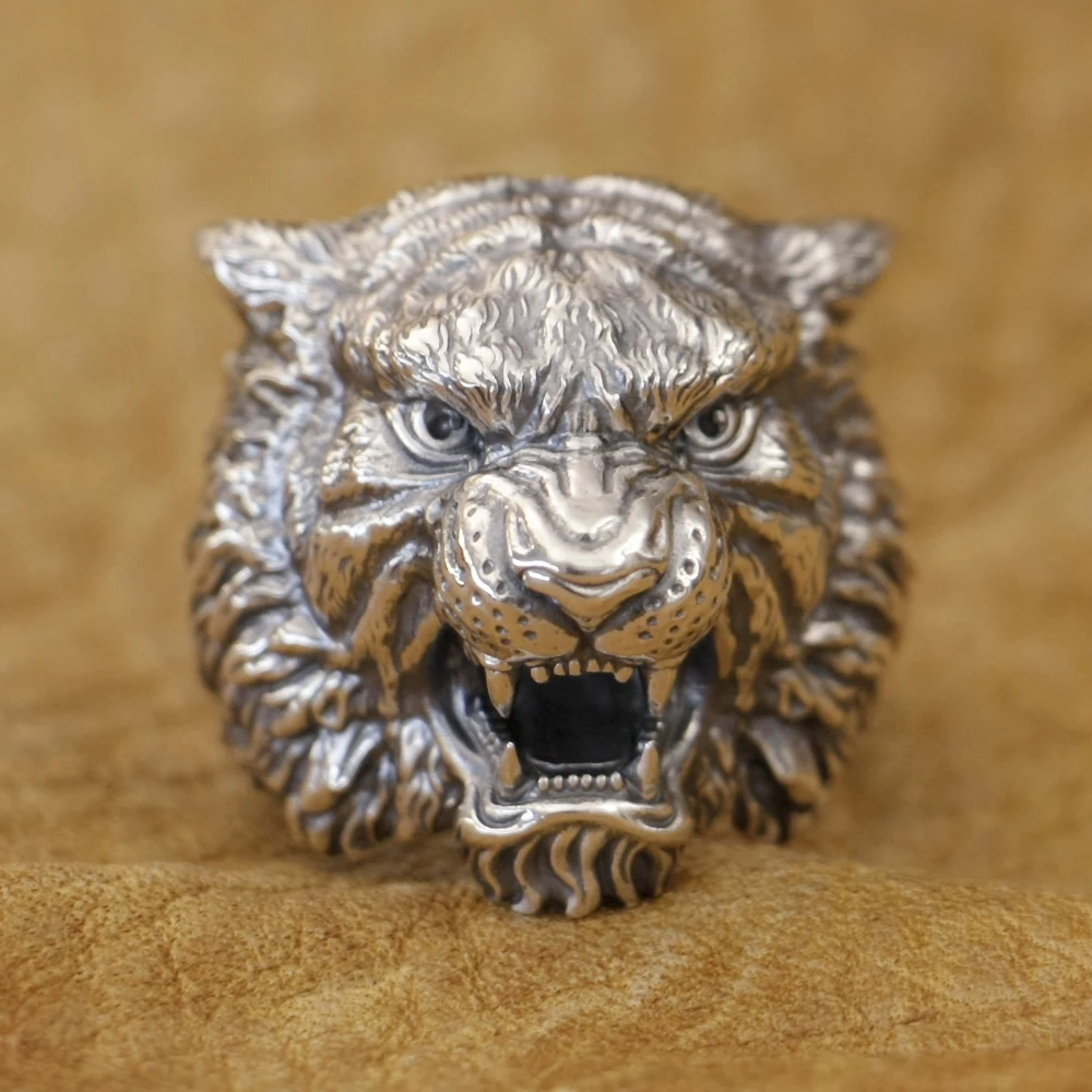 King of Tiger 925 Sterling Silver Punk Ring Animal Jewelry TA466 US Size 8~15 BZ