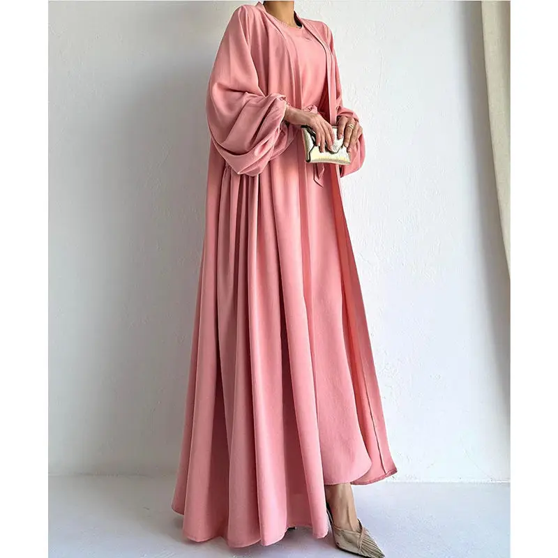 Women's fashion new Muslim suit skirt strap waist loose coat long