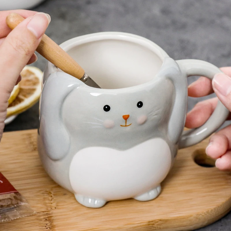 Cute 370ml Cartoon Animal Mug Novelty Ceramic Coffee Mugs with Bunny and Chick Design Creative Chicks Milk Cup for Easter Gift view 4