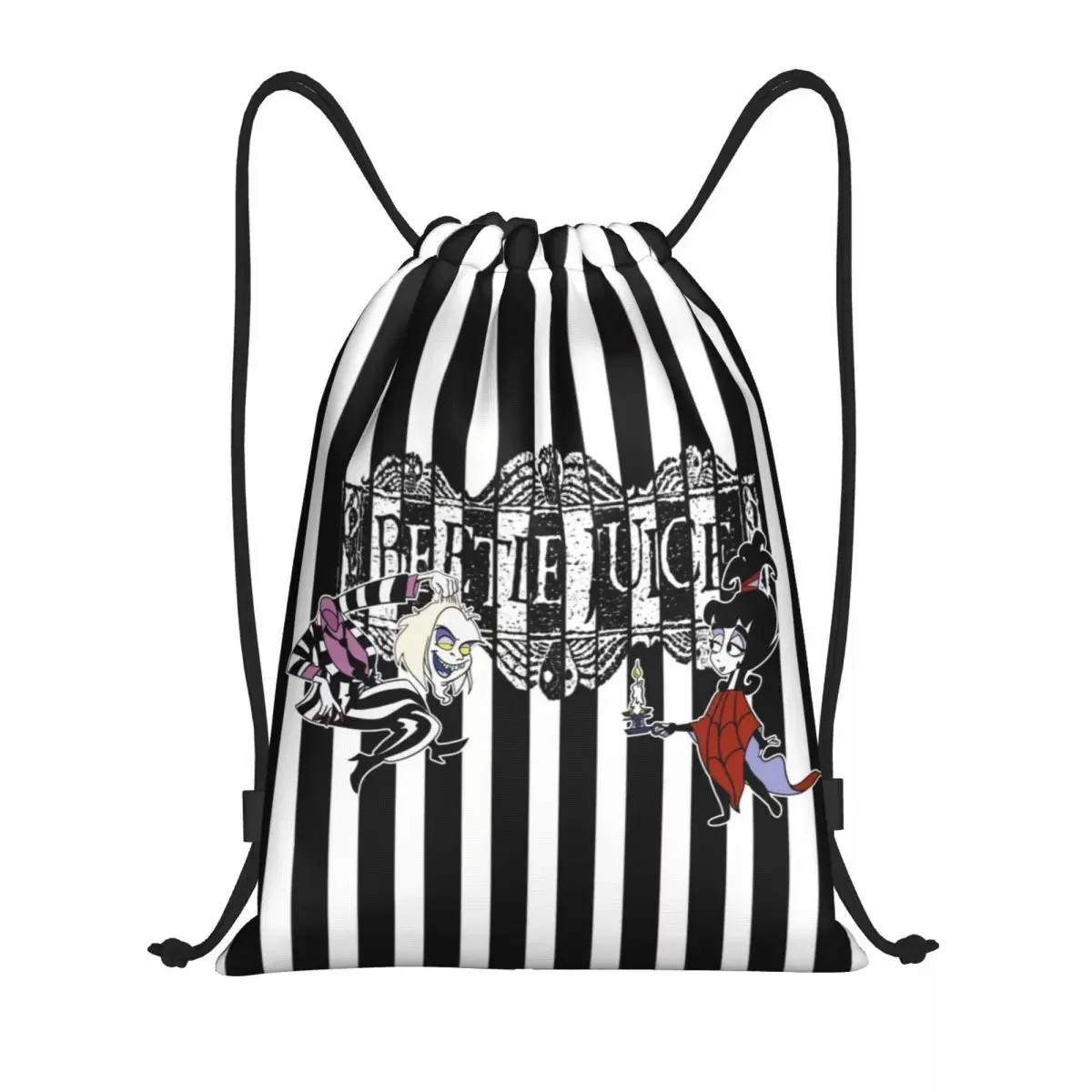 Custom Movie B-Beetlejuices And Lydia Drawstring Bag  Lightweight Cartoon Tim Burton Horror Film Sports Gym Storage Backpack