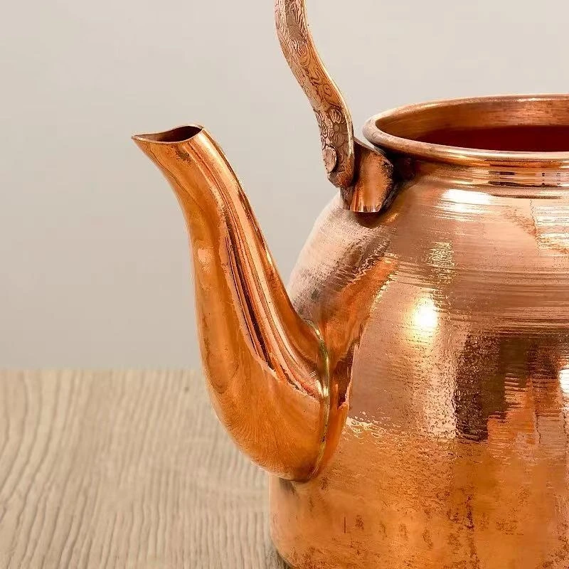 Tibetan Vintage Copper Buttery Milk Tea Pot,Handheld Wire Drawing Process With lid Heat Resistant Filter Water Kettle,Teapot