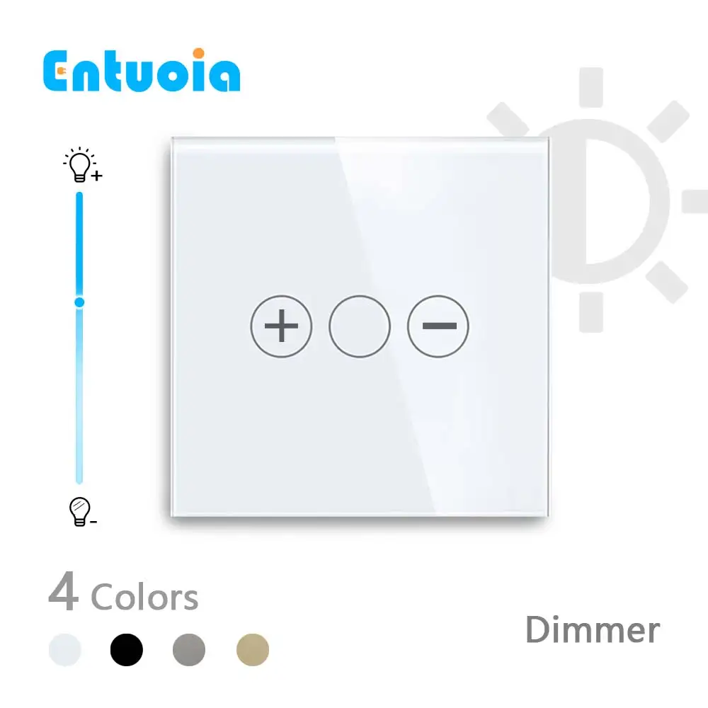 ENTUOIA EU Standard Touch Wall Light Switch LED Dimmer 1Gang 1Way With White Black Glod Grey Crystal Glass Panel Dimmer Switch