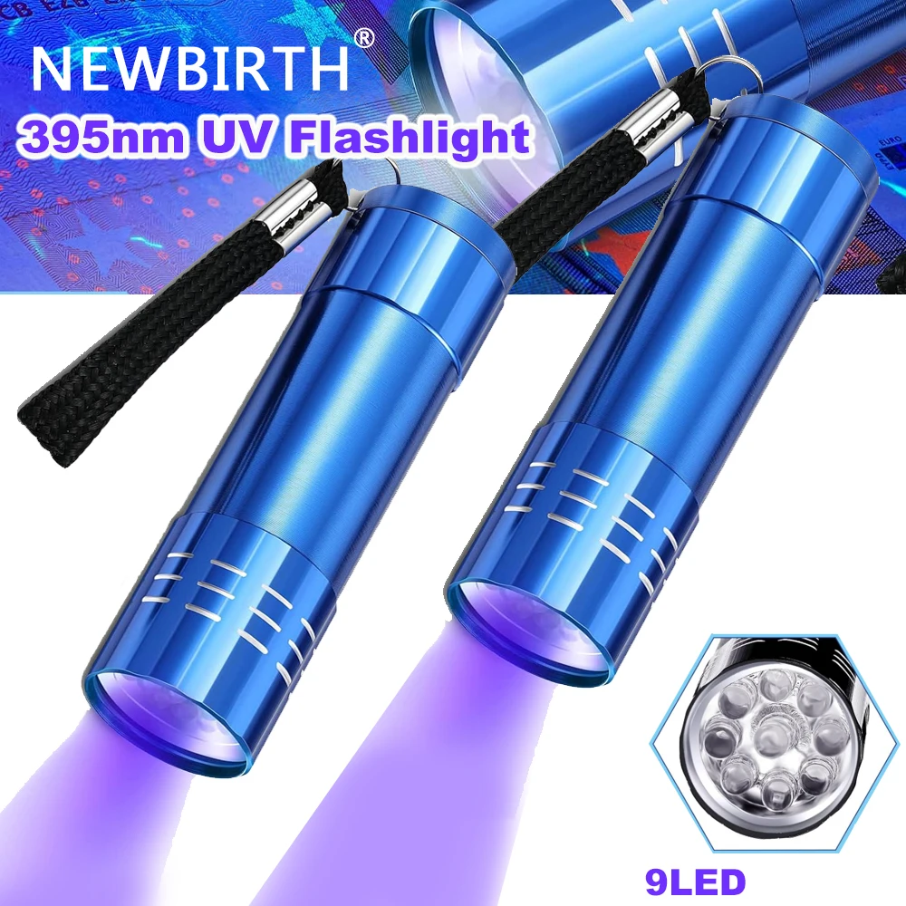 9 LED UV Flashlight UV Black Light Mini UV Light Torch 50LM 395nm Detector Lamp Portable Lighting Tools for Pet Camping