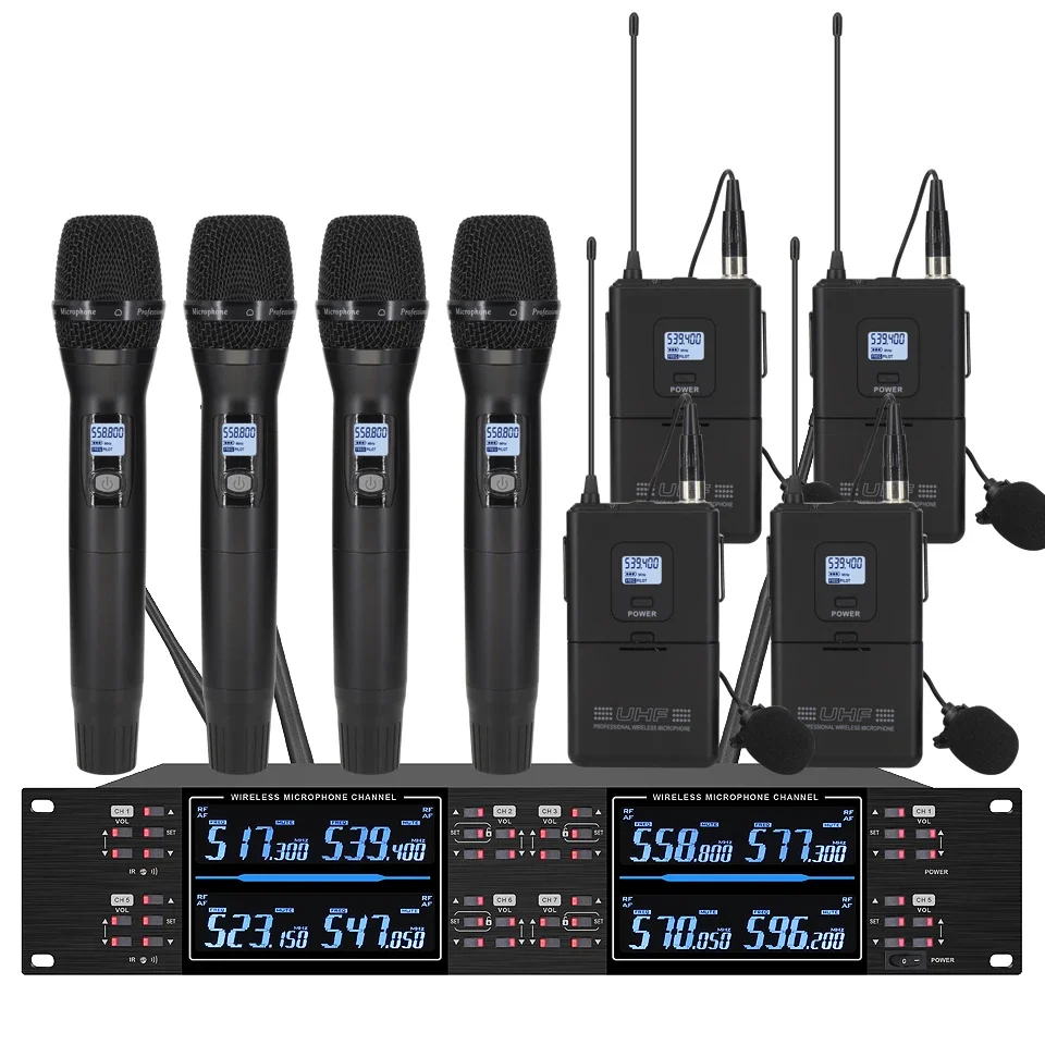 Professional wireless microphone high-frequency, handheld karaoke lavalier microphone, 8-channel stage performance
