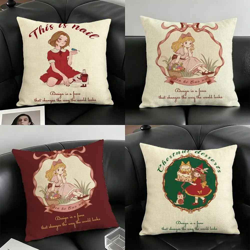 Cute Girl Pillow Case Linen Pillow Covers Cover For Couch Living Room Bench Patio Floor Linen Home Decor