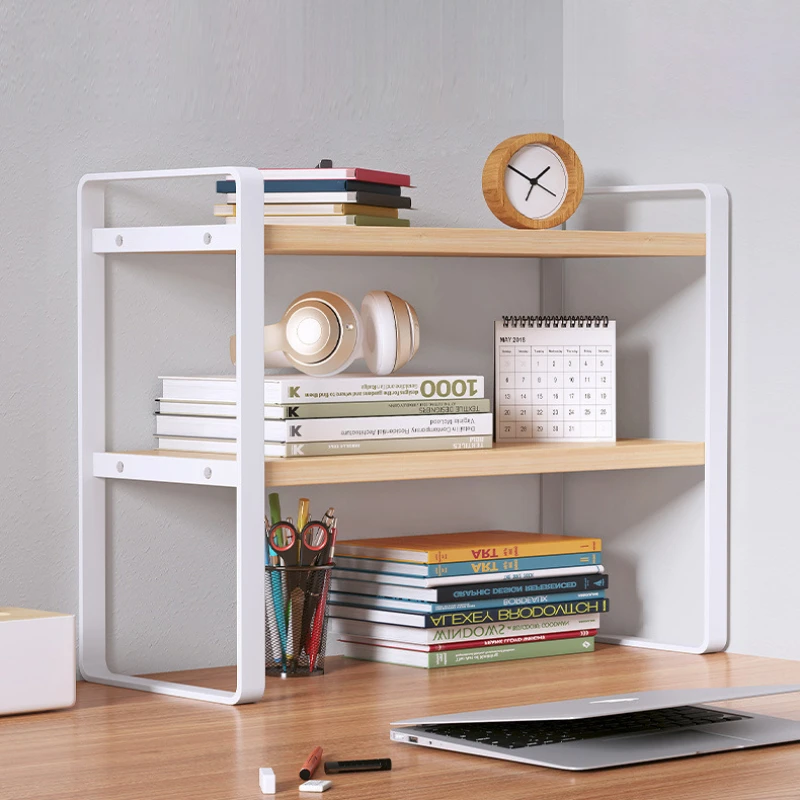 Multi Tier Desktop Bookshelf Desk Organizer Shelf Space Saving Office Computer Desk Storage Rack for Study Home