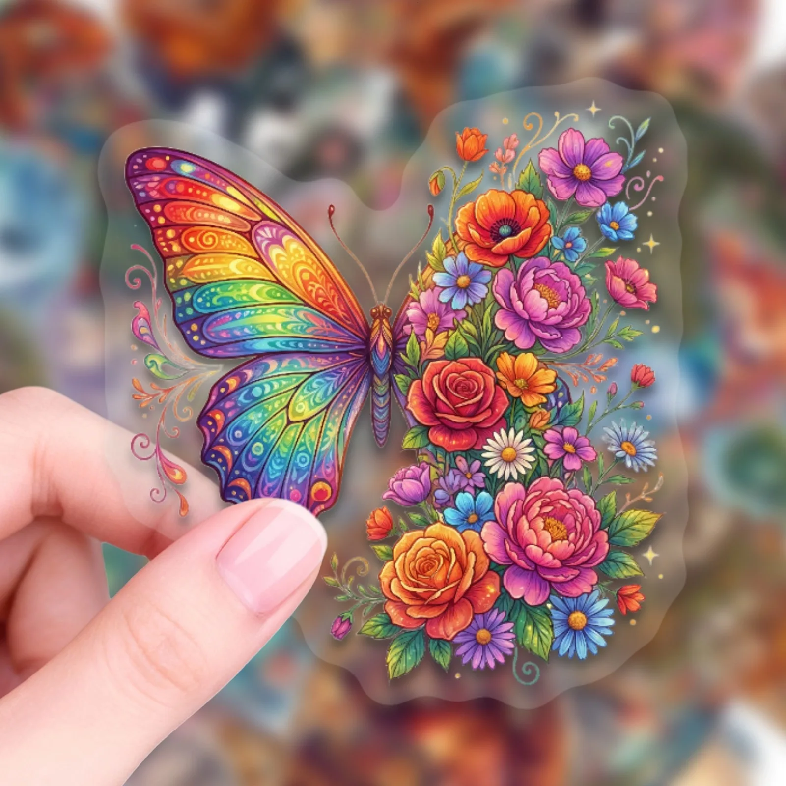50-Pack Forest Animal & Flower Transparent PET Stickers Waterproof Decorative Decals for Notebooks Luggage Student Stationery