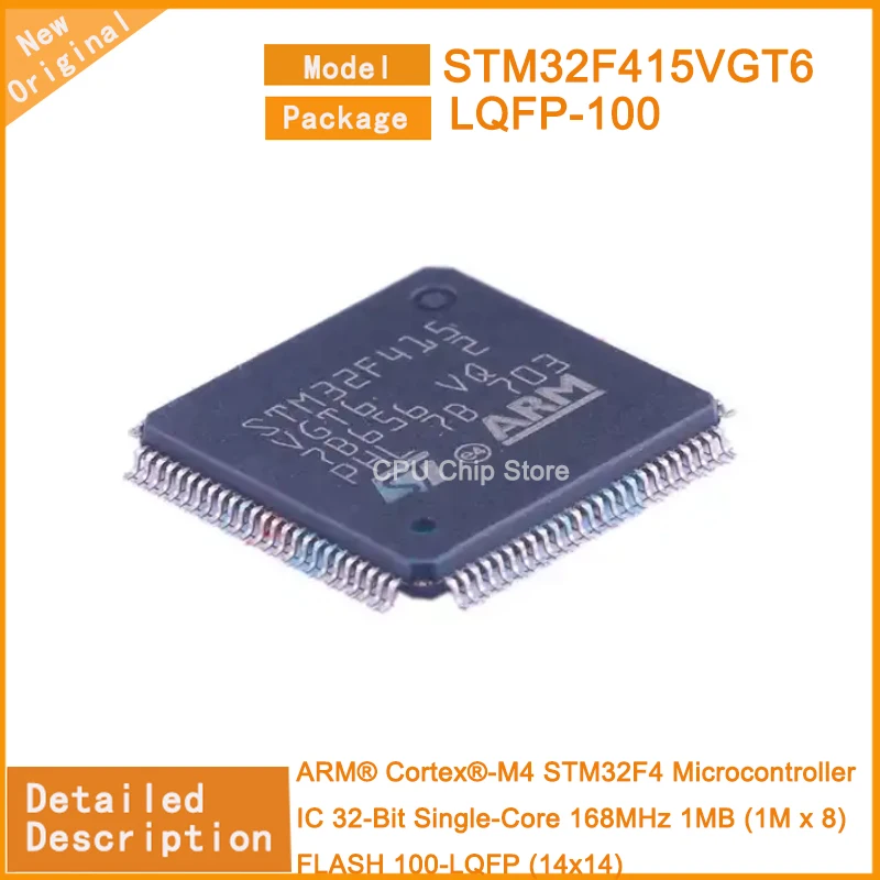 

5Pcs/Lot New Original STM32F415VGT6 STM32F415 Microcontroller IC 32-Bit Single-Core 168MHz 1MB (1M x 8) FLASH 100-LQFP (14x14)