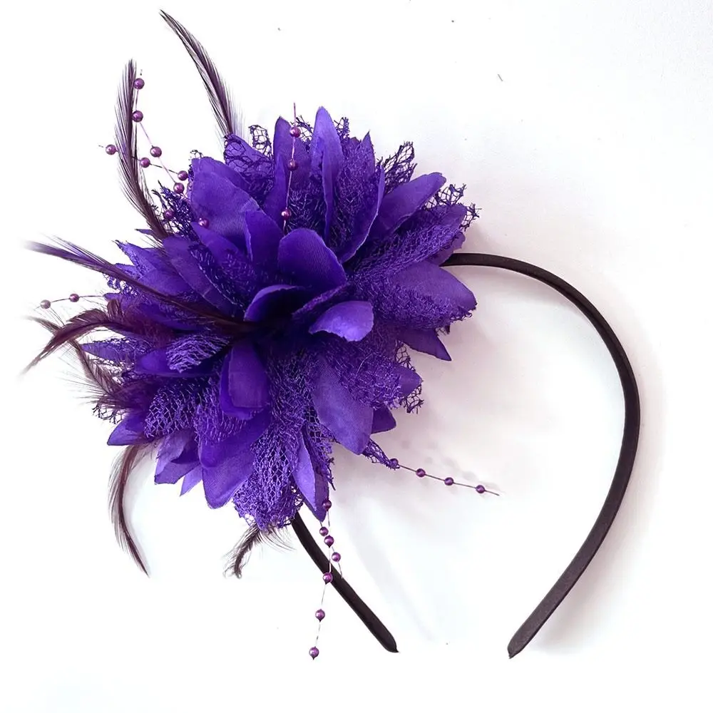 Vintage Feather Flower Headband Tea Party Wedding Party Mardi Gras Hair Accessories Horse Racing Festival Headwear for Women