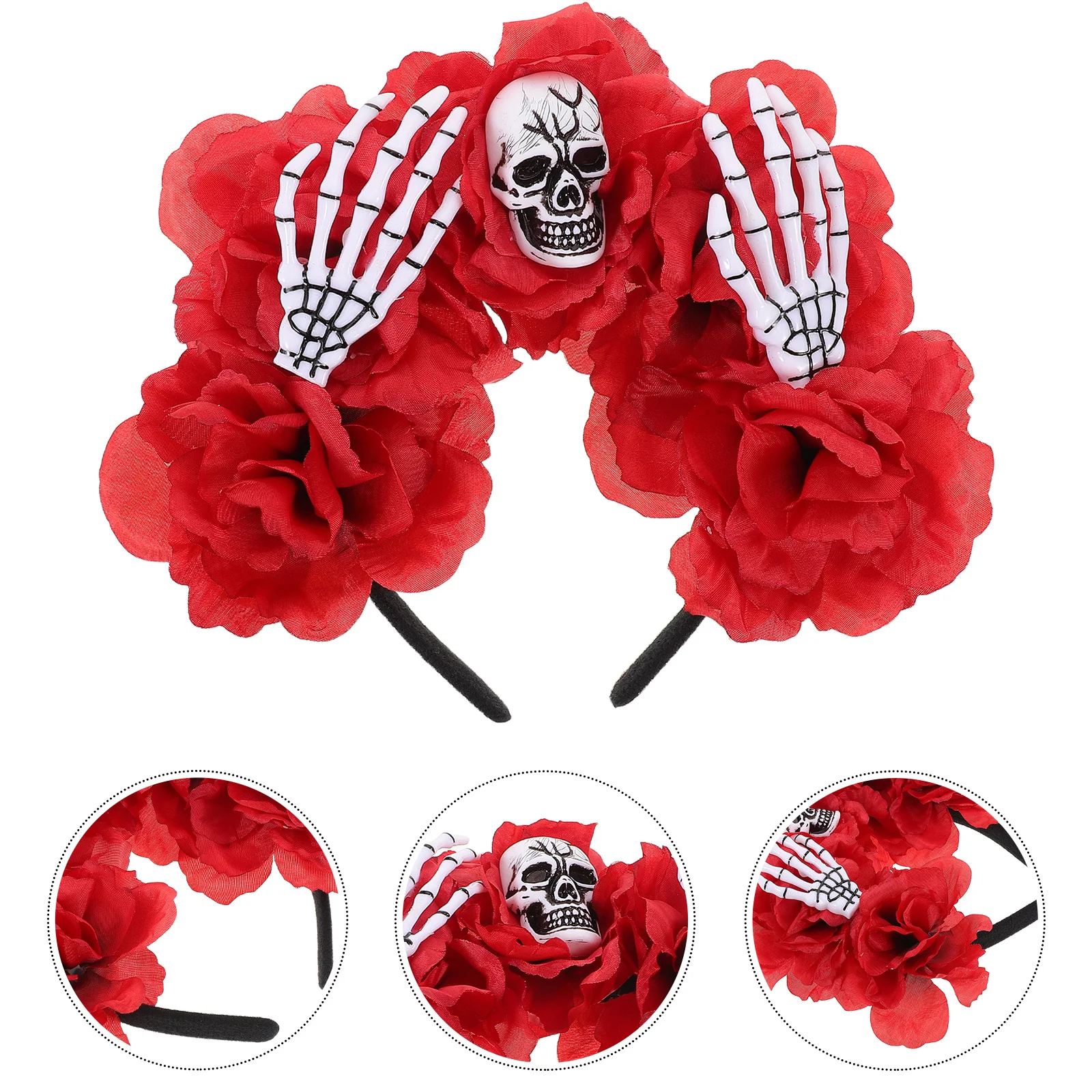 

Skull Headband Halloween Bone Claw Red Rose Flower Spooky Costume Hair Accessory Party Decoration Evil Cosplay Horror Headband