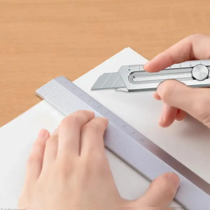 6 In 1 Multi-Function Stainless Steel Utility Knife Tail Break Design/Ruler/Bottle Opener Retractable Box Cutter Art Supplies