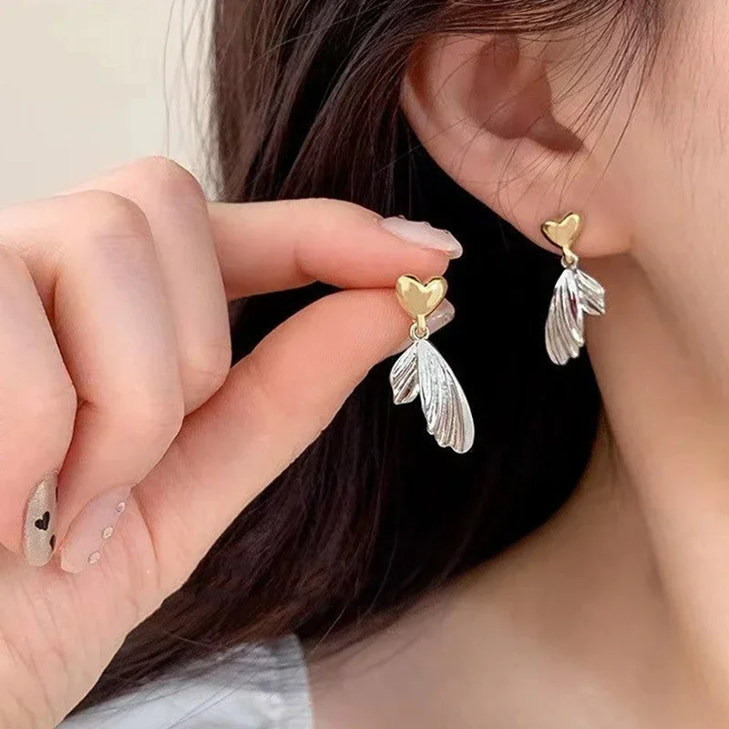Fashion Gold Silver Color Metal Fish Tail Drop Earrings for Women Heart Geometric Irregular Vintage Simple Earrigns Jewelry