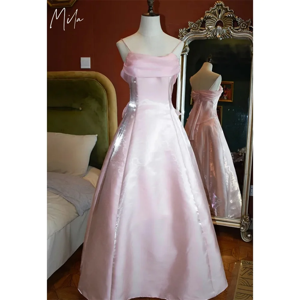 

Mila Spaghetti Strap Customized Pink Evening Dresses Sleeveless A-Line Prom Dress 2025 Zip Organza Wedding Party Formal Gowns