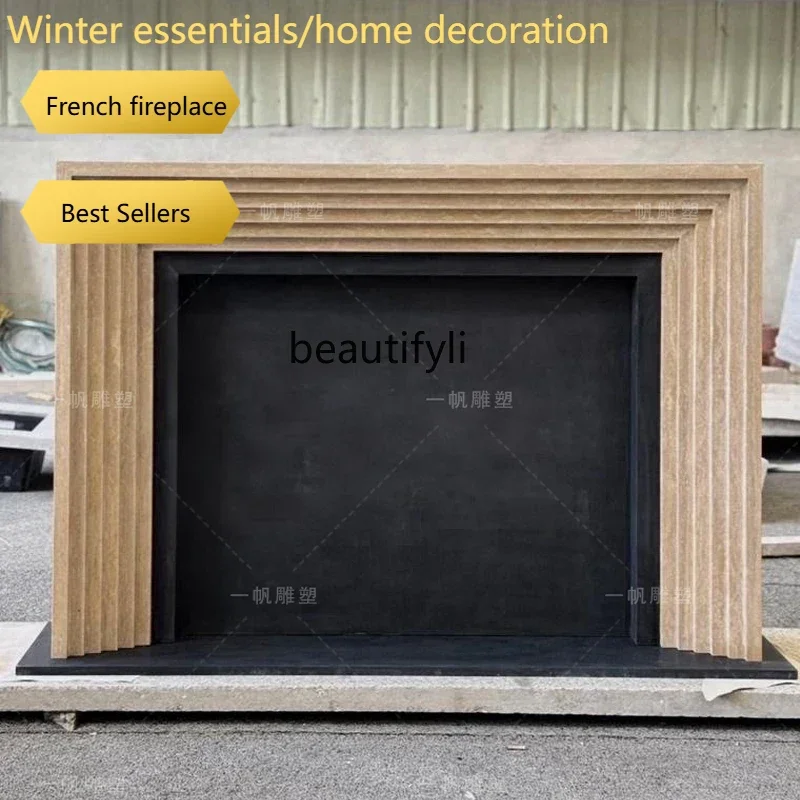 a95 Marble fireplace French retro American silent wind natural travertine fireplace living room medieval