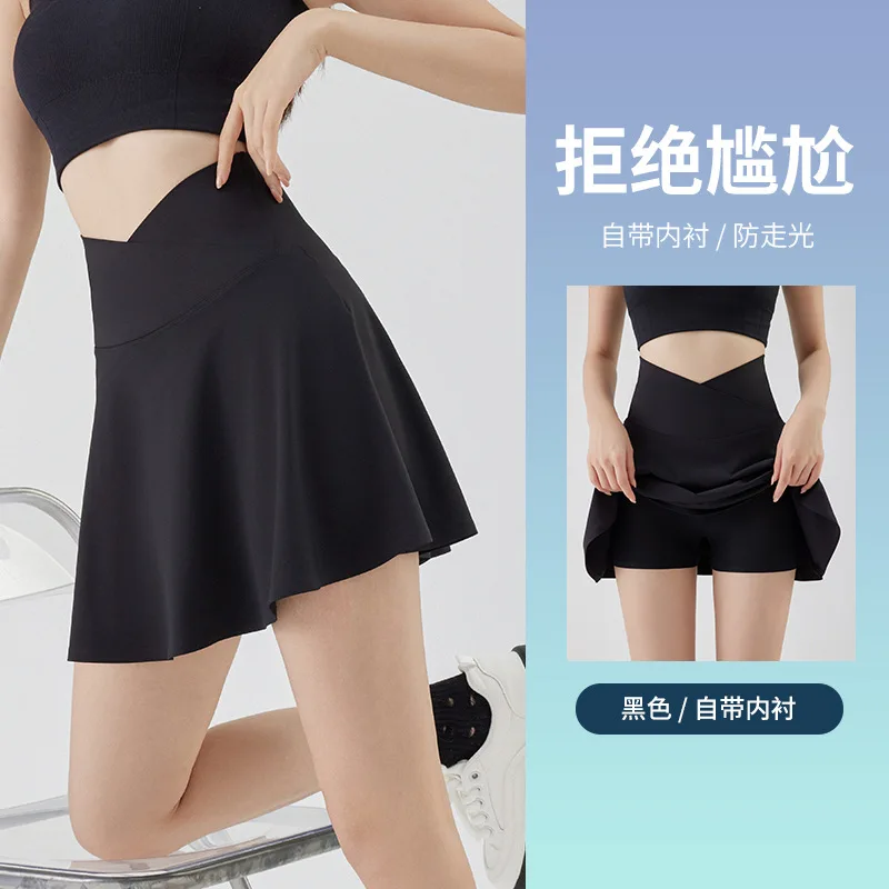 الرياضة تنورة قصيرة المرأة سريعة الجافة المضادة للتعرض السراويل الطويلة نصف تنورة الصيف قاعدة مطوي تنورة ضيق الريشة التنس Skir #6