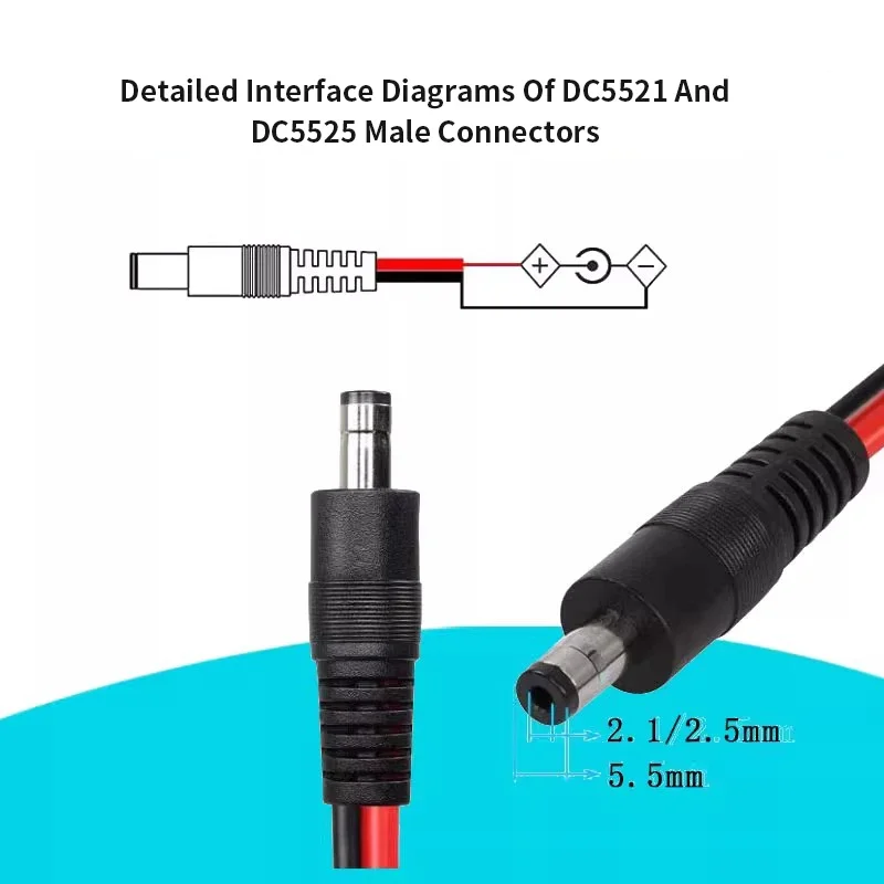50A Plug to DC55 Male Female Connector DC5521/5525​​ Plug Adapter Cable 14AWG Outdoor Energy Storage Battery Connection Line