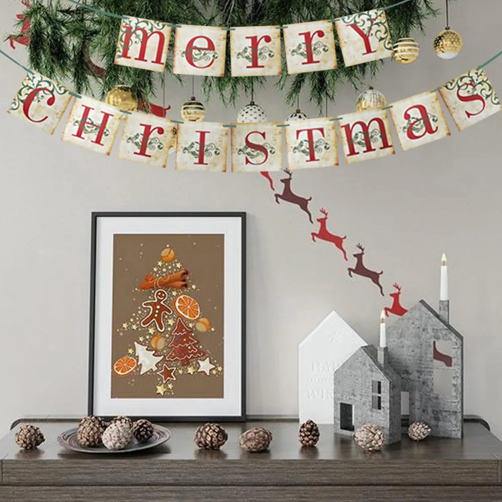 

1 set Christmas Bunting Party Decoration For Home Kitchen Fireplace Stairs Banner Decorative Bunting Merry Christmas Party